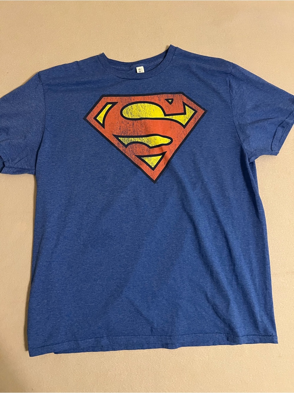 Jerzees Blue Tee with Red and Yellow Superman Shield